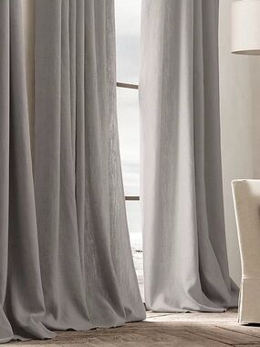 Restoration Hardware French Blue Upholstery Linen Rod Pocket Style—2 Panels